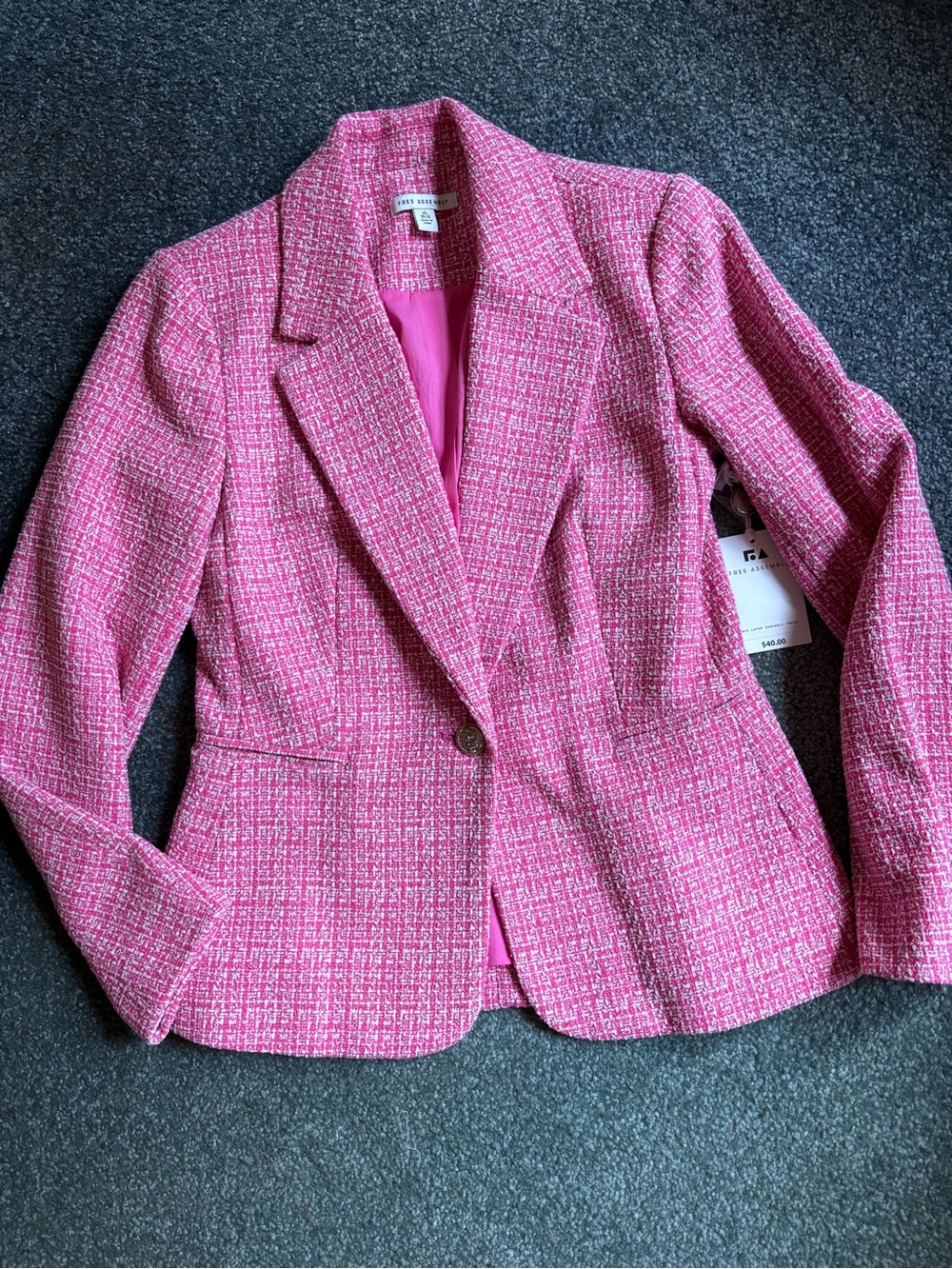 Pink Tweed One-Button Blazer Jacket